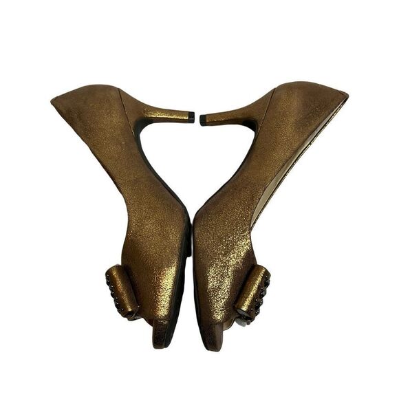 Nurture metallic bronze/ copper peep toe studded bow heels size 8 - Picture 7 of 16